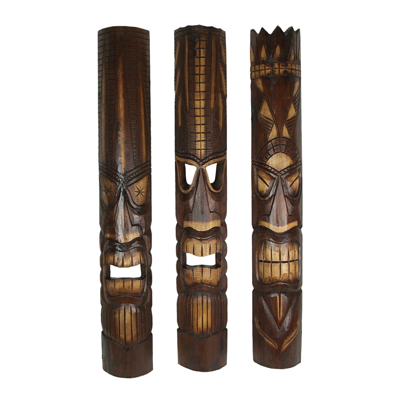 40 Inch Carved Wood Tiki God Masks Tropical Beach Hawaiian Home Decor Set of 3